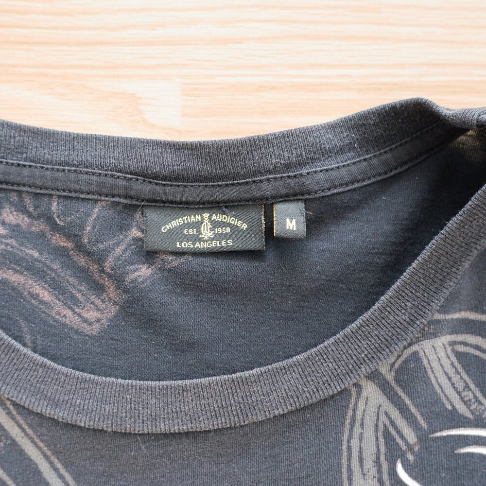 Christian Audigier T-Shirt / Skull Crown Money / Size M / Black / Made in - Picture 6 of 16